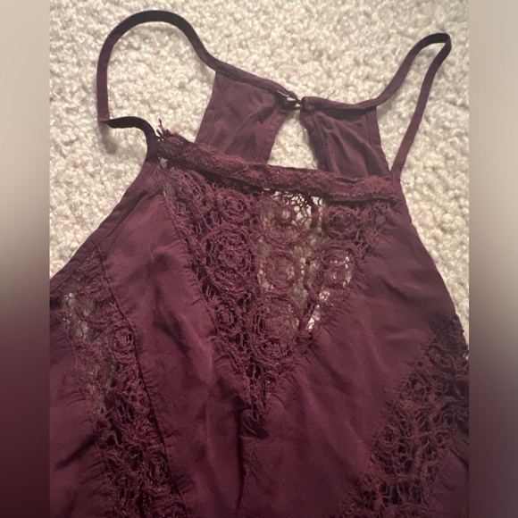 LA Hearts Maroon Crochet Lace and Ruffled Peplum Top - Picture 2 of 5